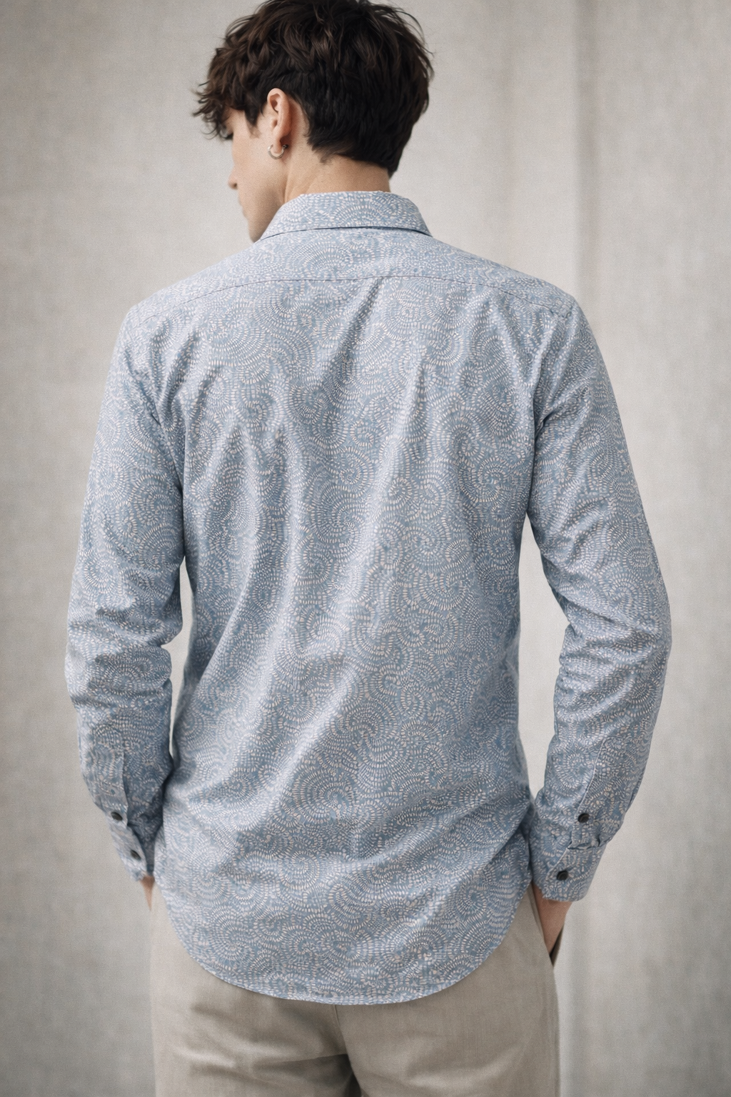 Men’s Premium Light Blue Printed Cotton Shirt – 26243