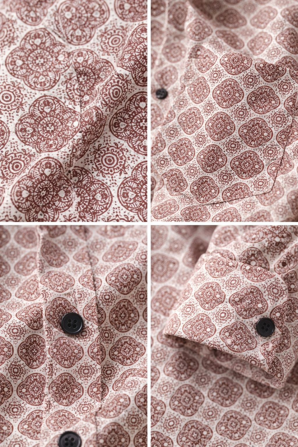 Men’s Premium Printed Cotton Shirt – Maroon Mandala Pattern - 25607