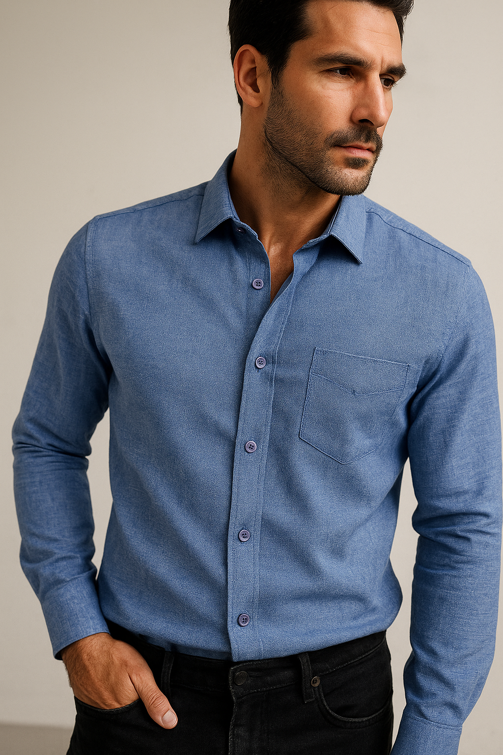 men’s premium blue cotton shirt - 98