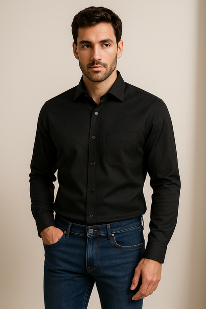 Men’s Classic Black Formal Shirt – Premium Cotton Blend, Full Sleeves - 35
