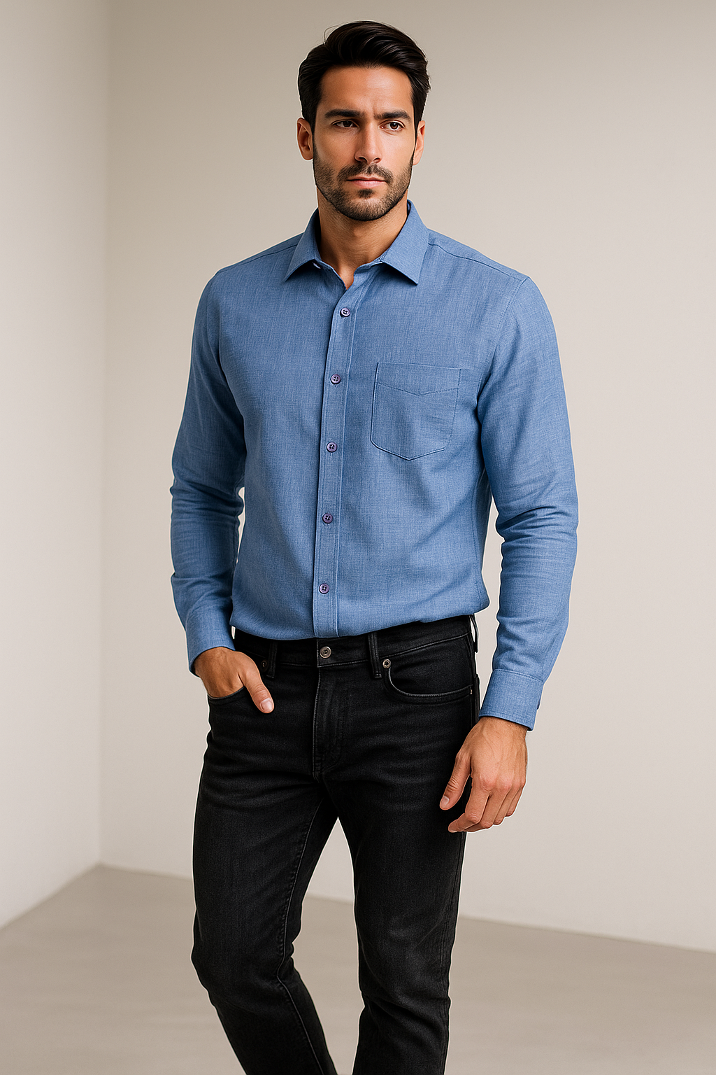 men’s premium blue cotton shirt - 98
