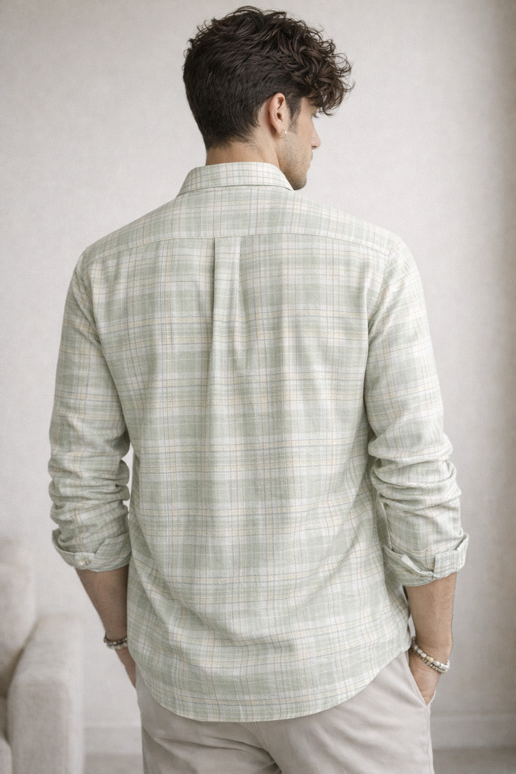 Sage & Sand Textured Check Cotton Shirt - 26314