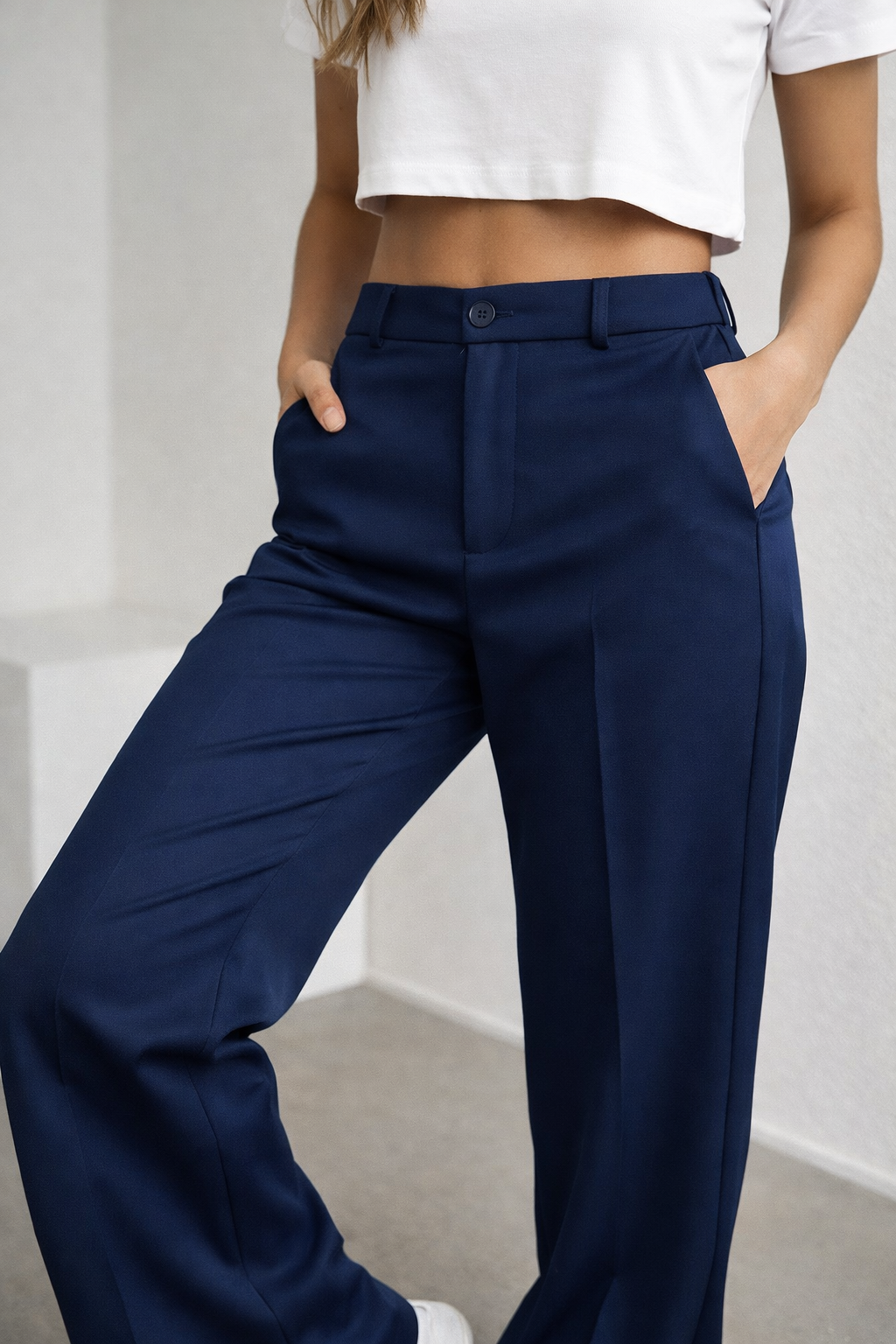 Women's Navy Blue Formal Trousers - 26598