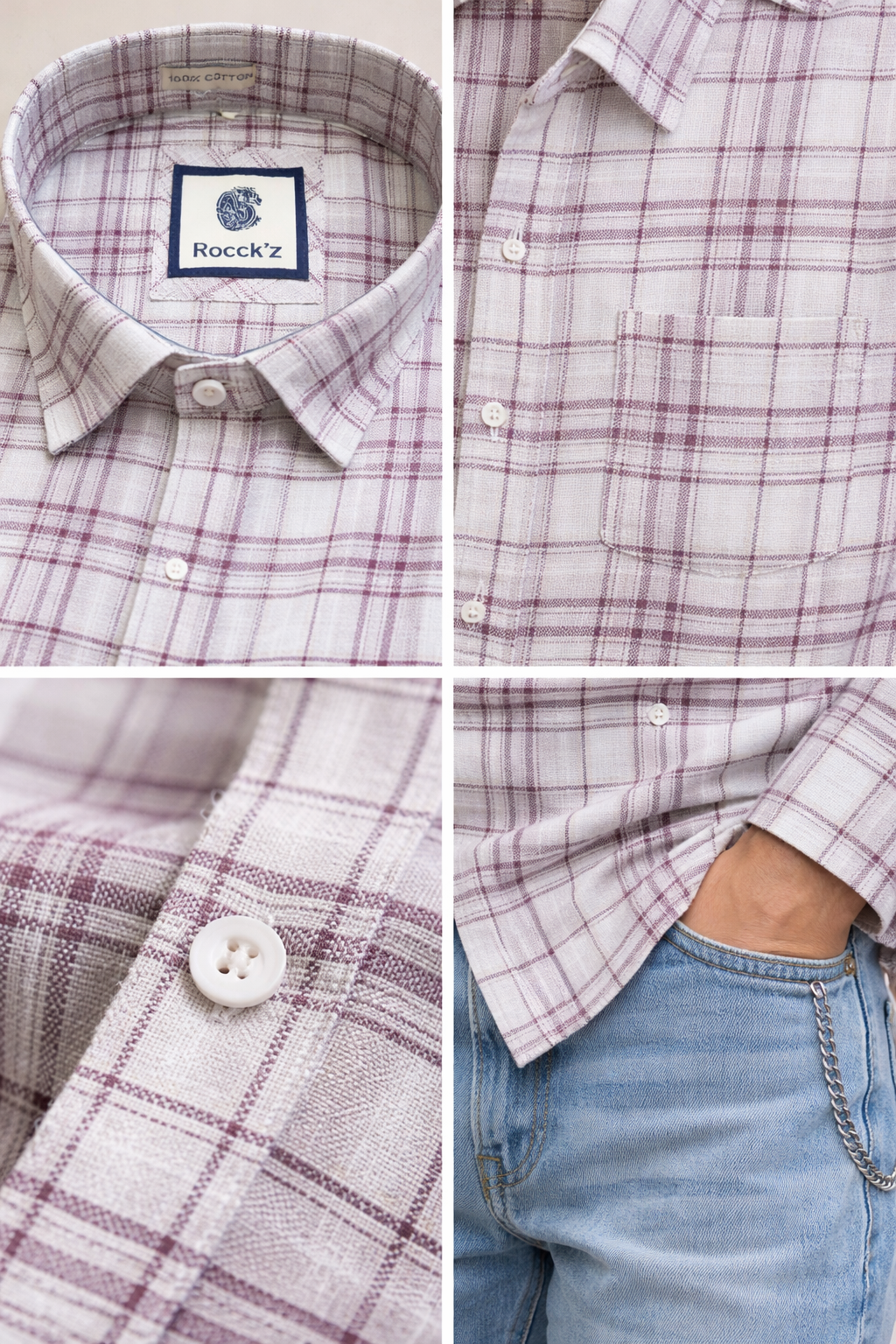Burgundy & Ash Textured Grid Cotton Shirt - 26224