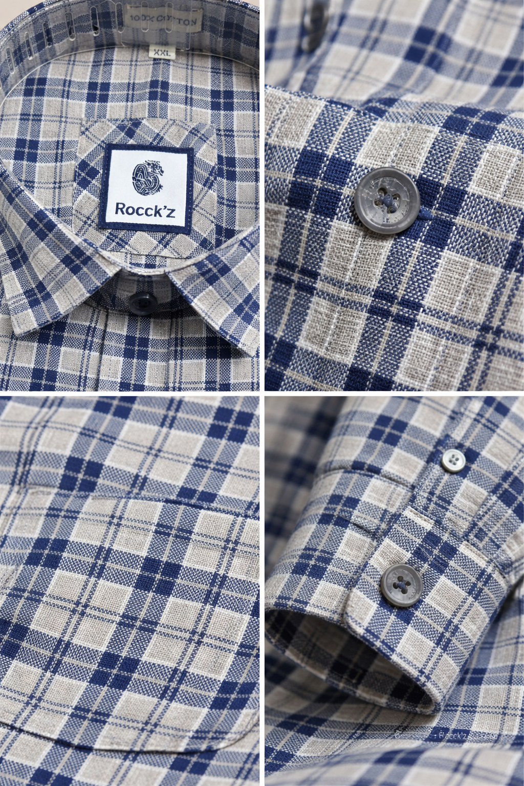 Graphite & Navy Textured Dobby Check Cotton Shirt - 26316