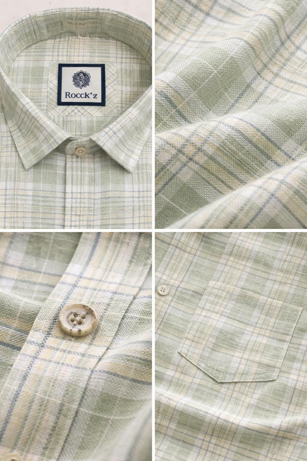 Sage & Sand Textured Check Cotton Shirt - 26314