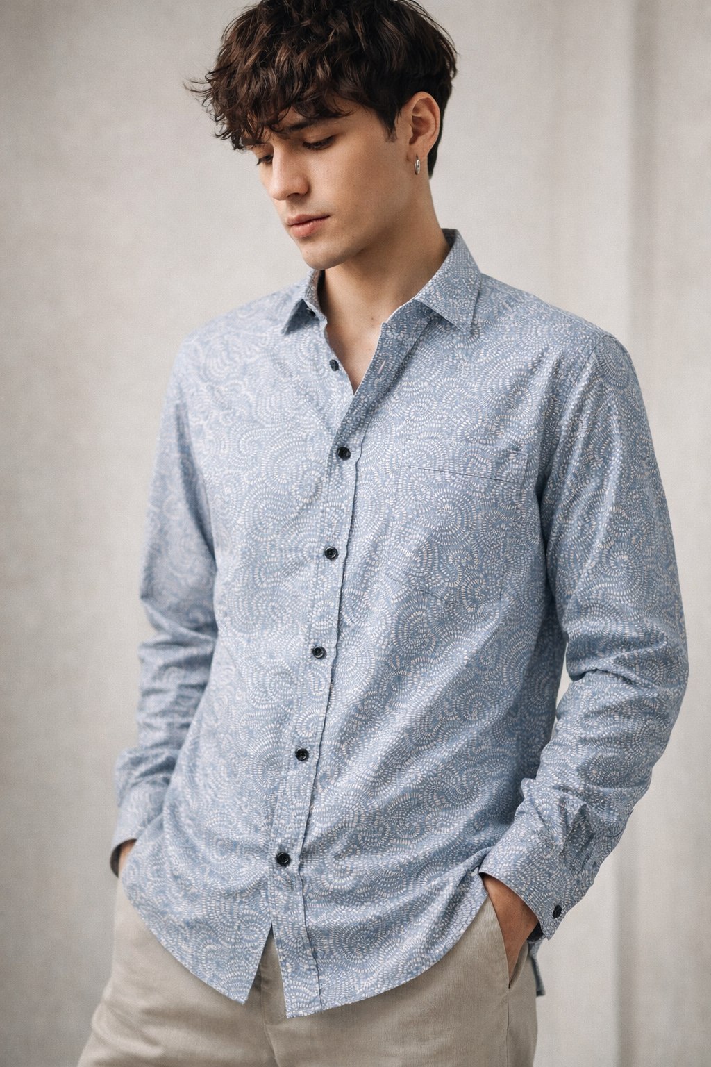 Men’s Premium Light Blue Printed Cotton Shirt – 26243
