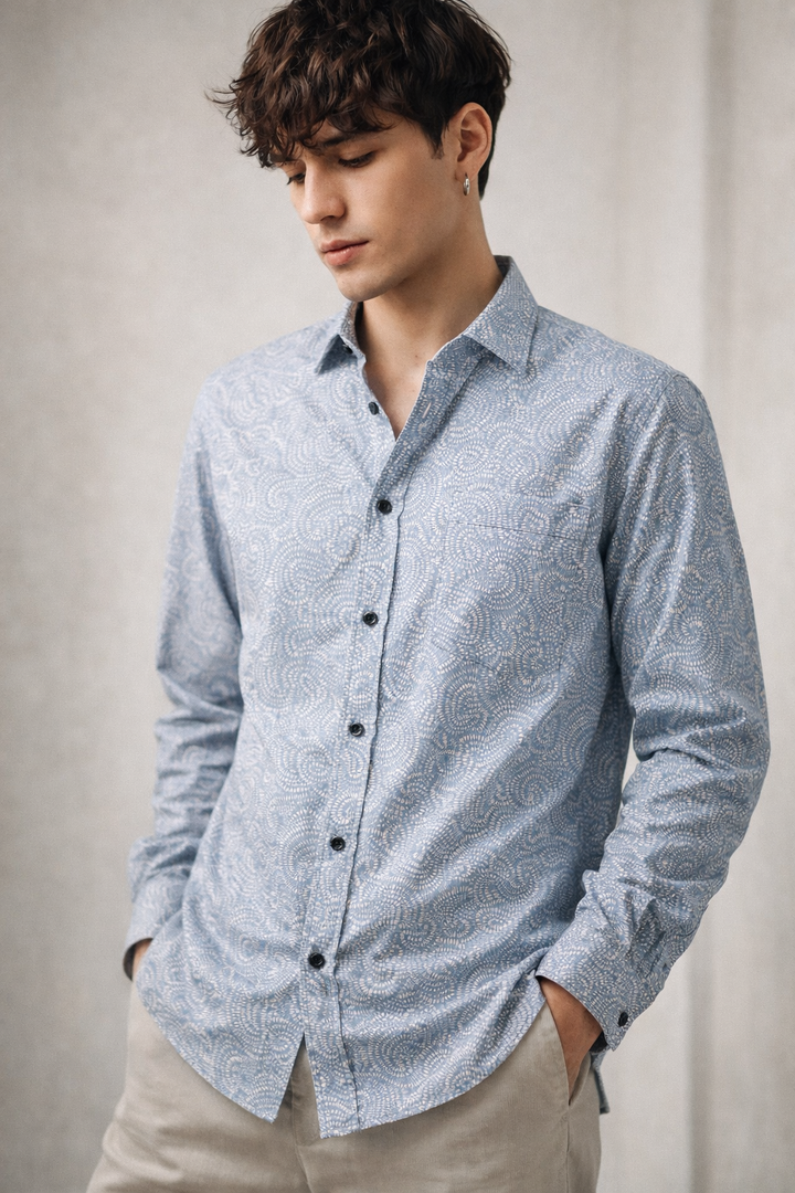 Men’s Premium Light Blue Printed Cotton Shirt – 26243