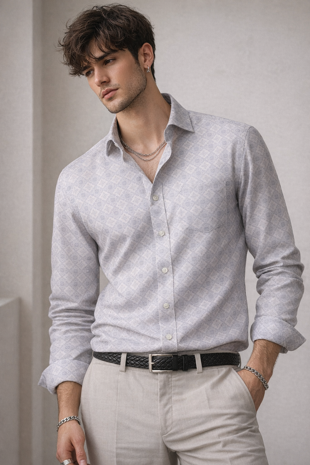 Men’s Printed Formal Shirt | Premium Cotton Blend | Full Sleeves