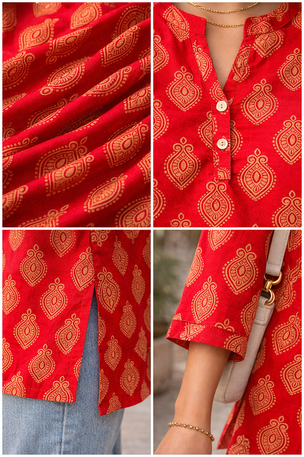 Women's Vibrant Red Ethnic Motif Print Kurti - 26532