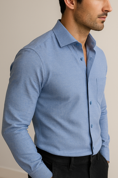 Men’s Classic Light Blue Textured Formal Shirt - 87