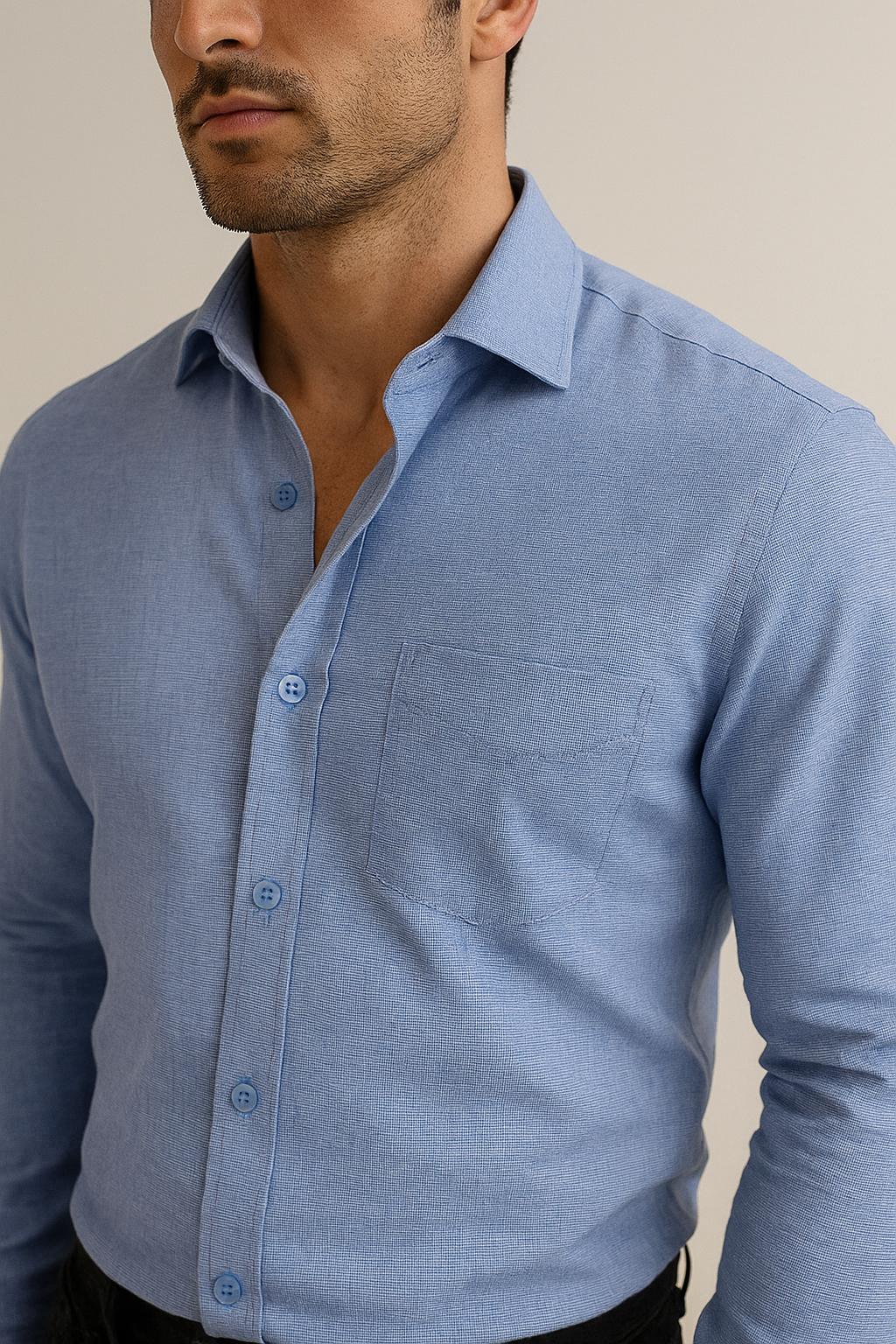 men’s classic light blue textured formal shirt - 87