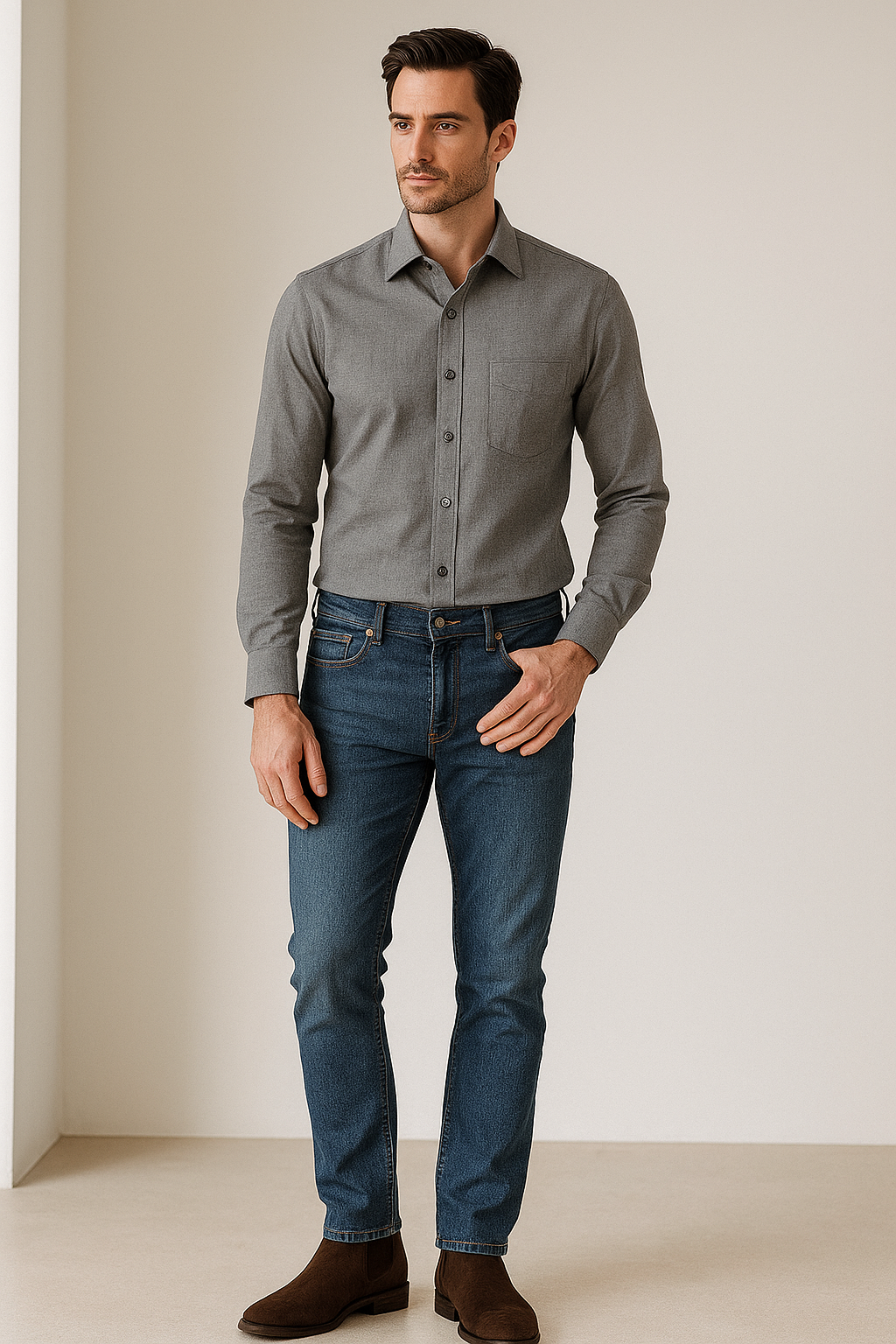 men’s premium grey plain phpl formal shirt – classic fit, full sleeves 12