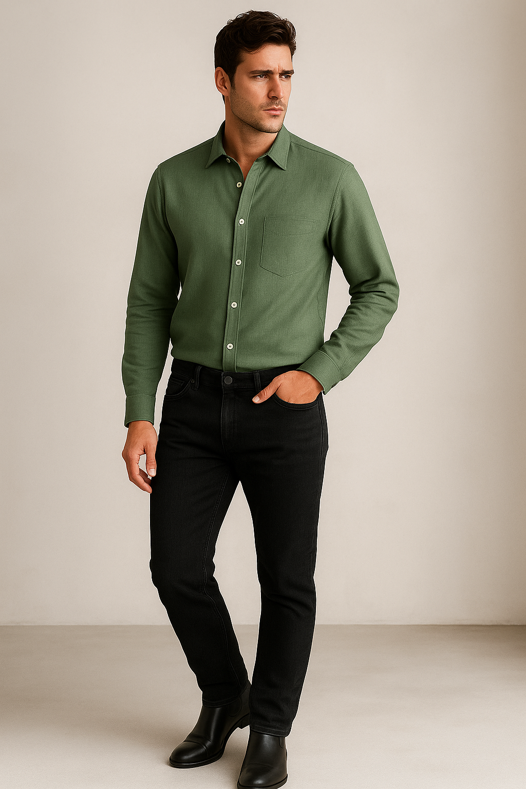 men’s premium olive green formal shirt - 142